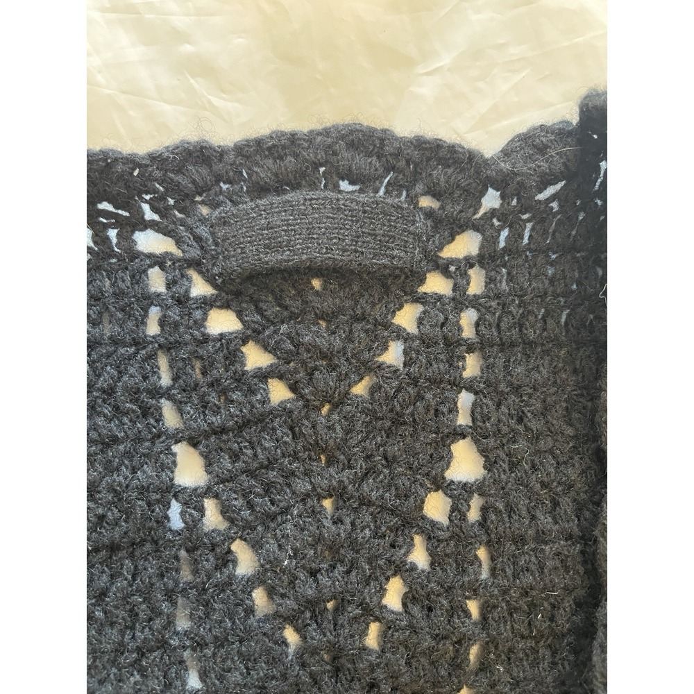 Women's Wool Prada Open Knit Crochet Vest Size 42 ( US 4/6) Granny Core Black - Picture 7 of 7